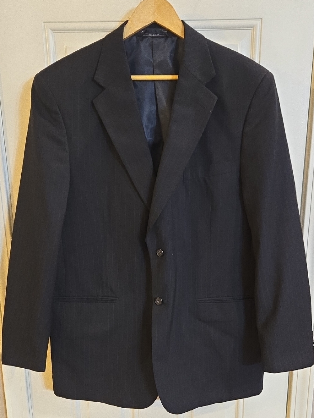 Men's Navy Pinstripe Two-Button Suit Jacket